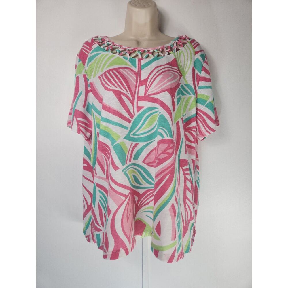 ALFRED DUNNER Size M top Pullover Short Sleeve Embellished $48 O0068